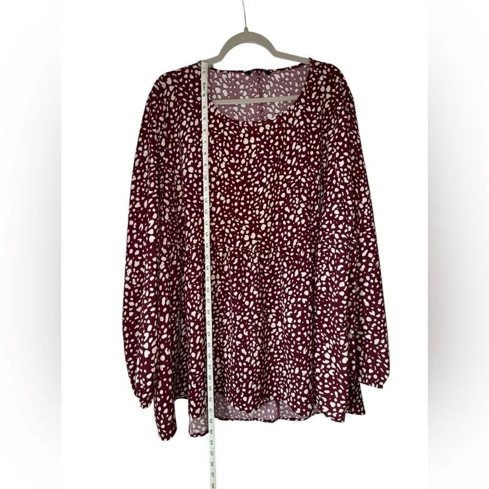 BloomChic Women's Burgundy Polka Dot Long Sleeve Patterned Tunic Size 22-24